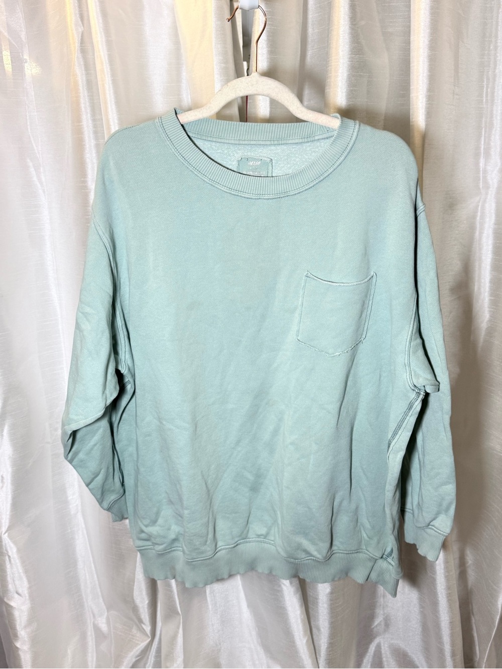 aerie Light Teal Crewneck Pocket Sweatshirt